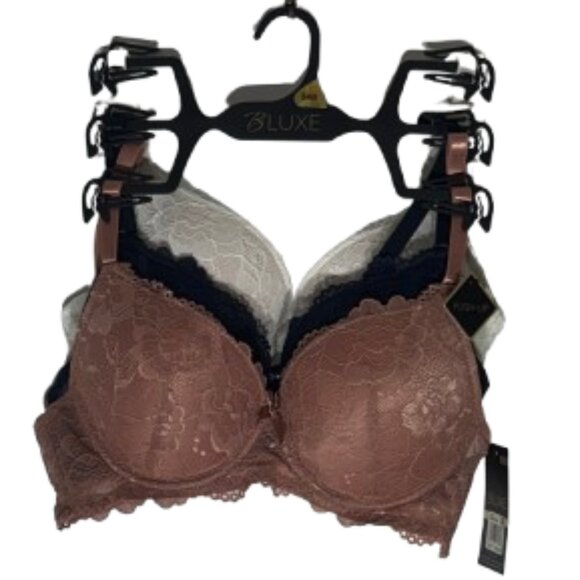 NWT B.Luxe Set of 3 Push-Up Bras Multicolor 34B - Picture 1 of 7